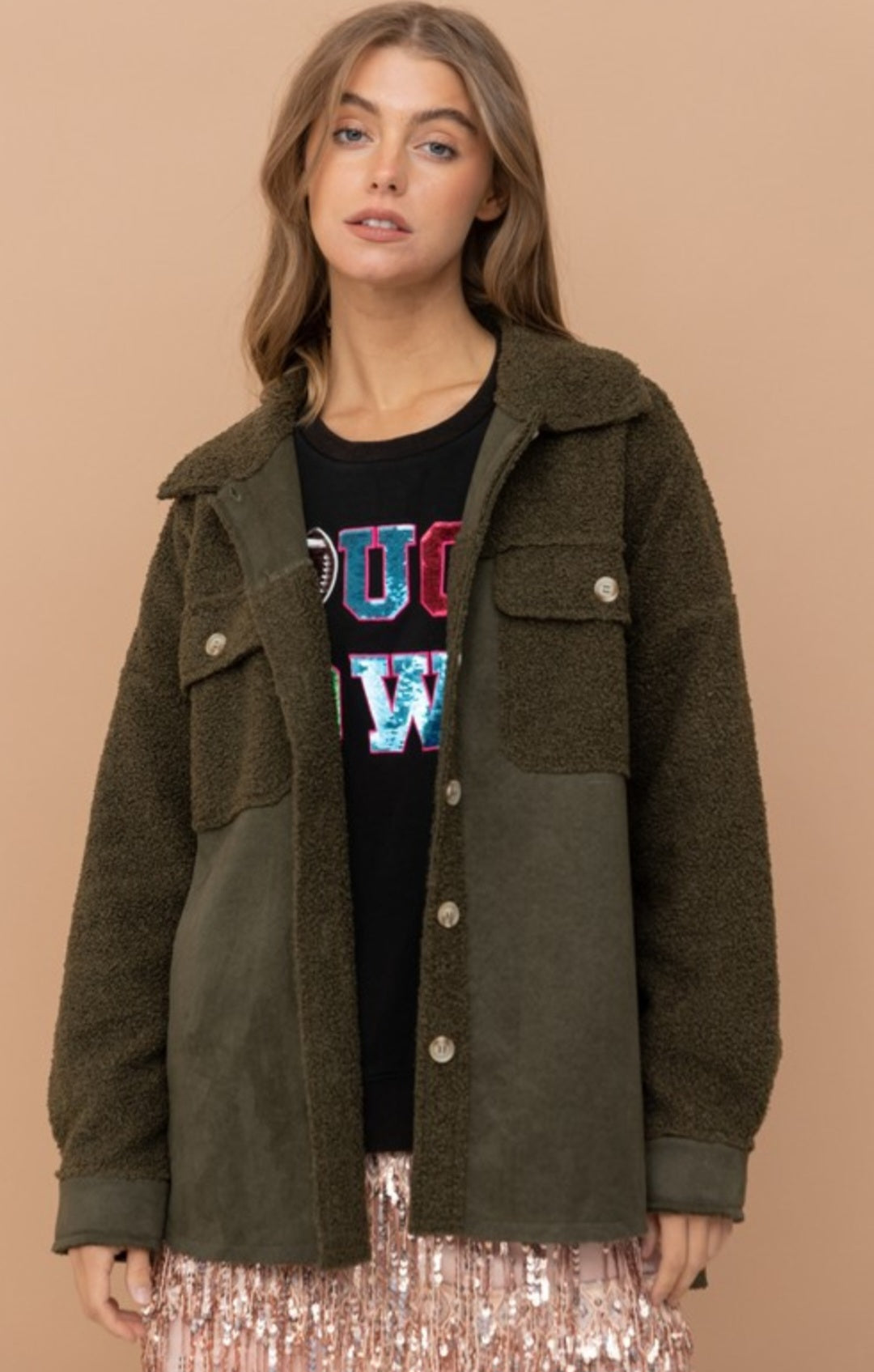Olive Luxe Teddy Shacket