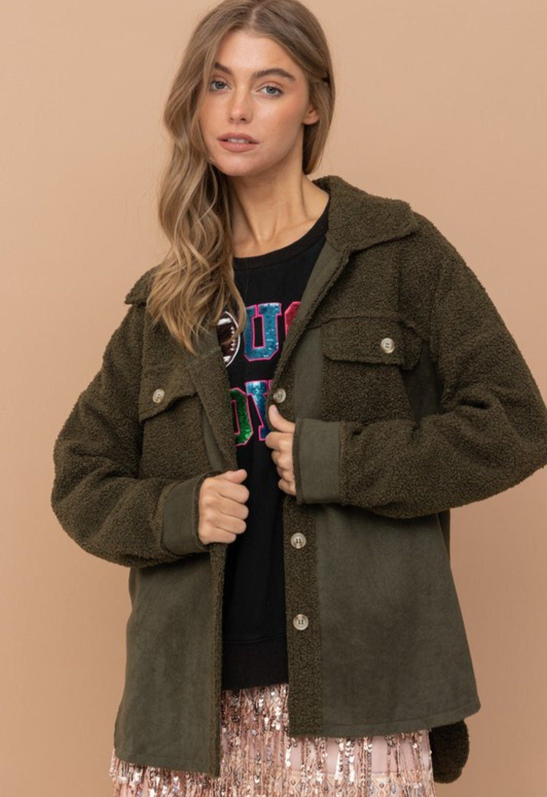 Olive Luxe Teddy Shacket