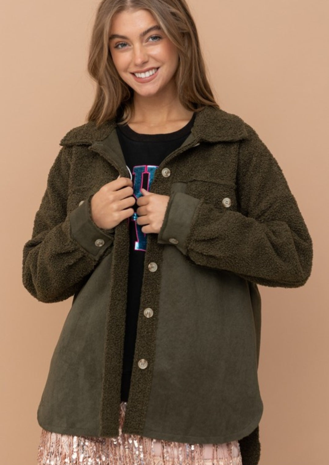 Olive Luxe Teddy Shacket